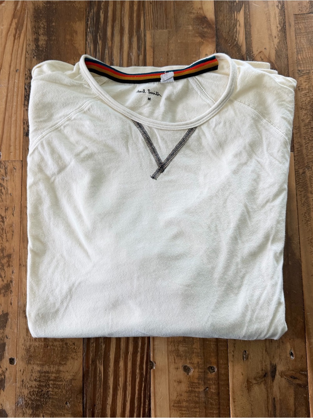 Paul Smith Off-White Crewneck Sweatshirt with Rainbow Neck Trim